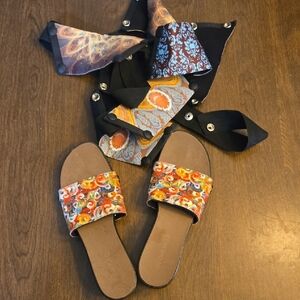 Onesole Black and Orange Floral Interchangeable Sandals